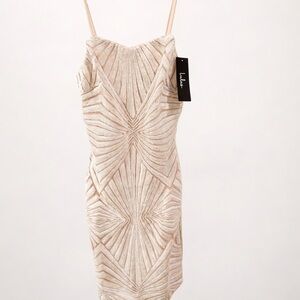 Lulu's Beige Geometric Mini Dress